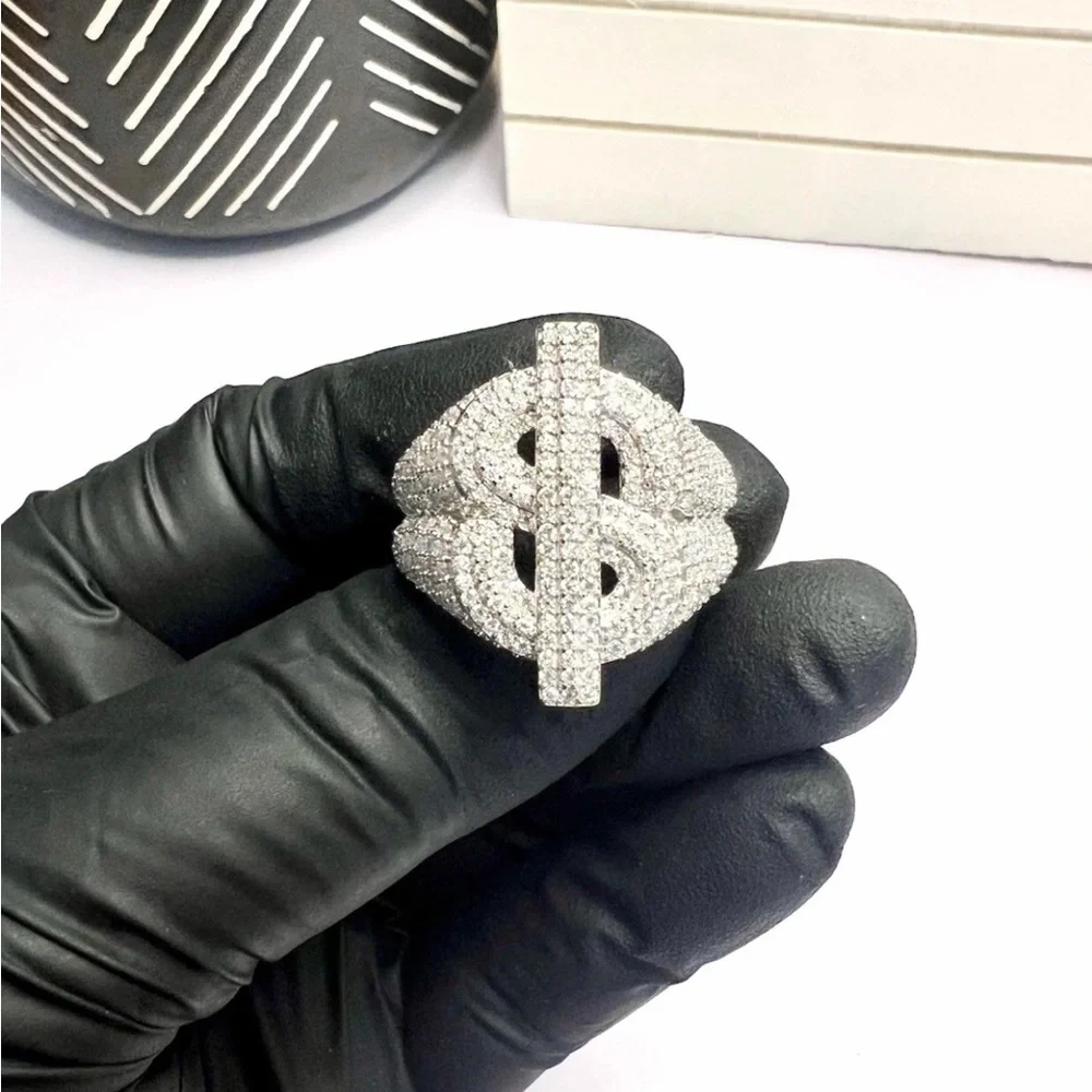 925 Sterling Silver 2.00CT MOISSANITE Dollar Sign Men’s Ring Size 10 or 11